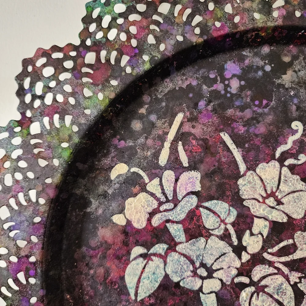 HANDCRAFTED Upcycled Metal Tray HANDPAINTED Tabletop Art Decor Floral Artwork